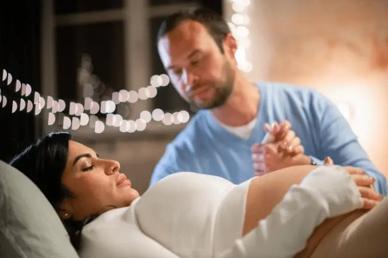 Expectant mother receiving a back massage from a massage therapist in Minneapolis, MN.