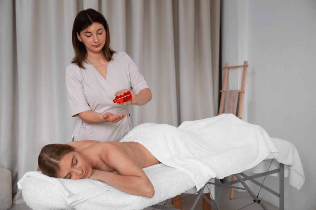 Woman enjoying a relaxing massage after sending kids to college